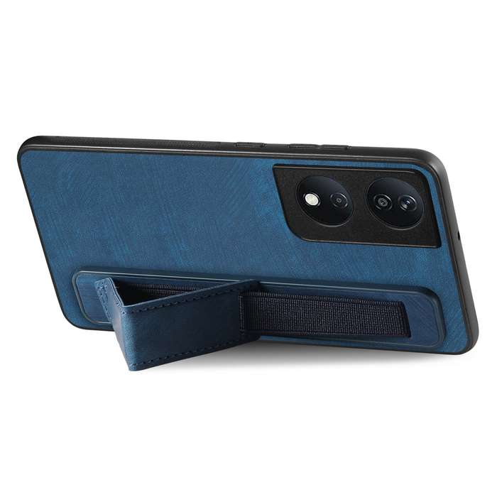 For Honor X7b Retro Wristband Holder Leather Back Phone Case(Blue)