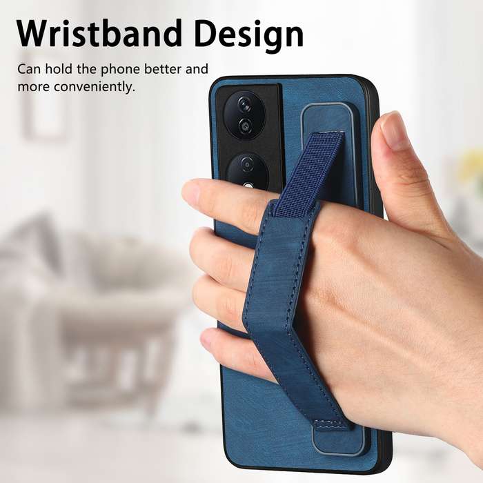 For Honor X7b Retro Wristband Holder Leather Back Phone Case(Blue)