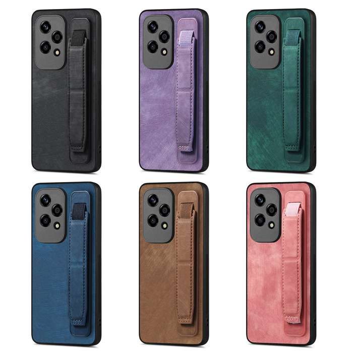 For Honor X7b Retro Wristband Holder Leather Back Phone Case(Blue)
