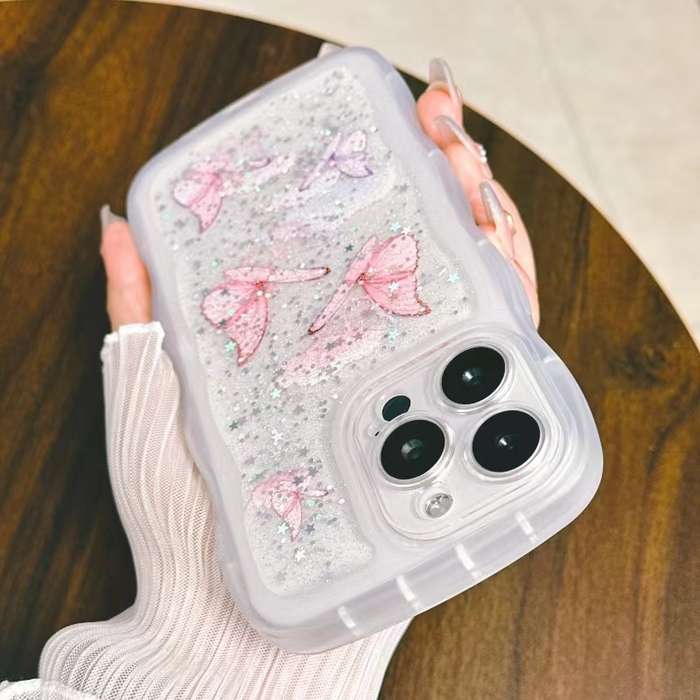 For iPhone 13 Pro Wave Edge Butterfly TPU Hybrid PC Phone Case(White)