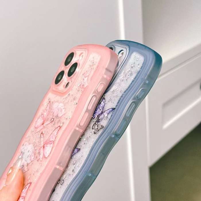 For iPhone 13 Pro Wave Edge Butterfly TPU Hybrid PC Phone Case(White)