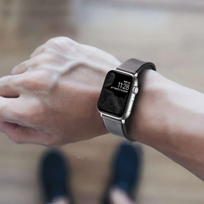 For Apple Watch SE 2023 44mm Genuine Leather Hybrid Silicone Watch Band(Coffee+Sliver Buckle)