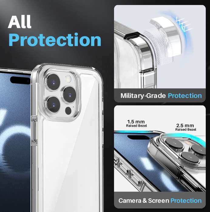 For iPhone 16 Pro Max NORTHJO 5 in 1 Clear Phone Case with 2pcs Screen Film + 2pcs Camera Lens