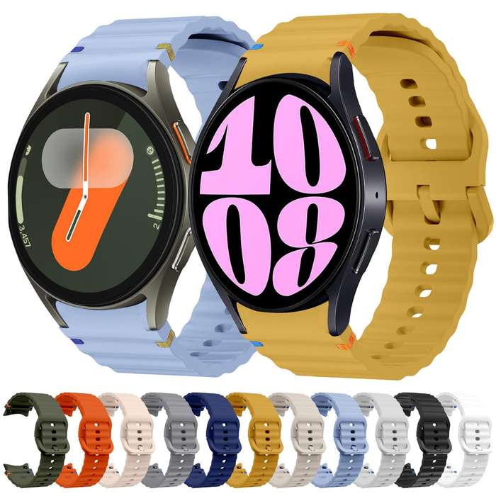 For Samsung Galaxy Watch 7 40 / 44mm Wave Pattern Stitched Silicone Watch Band(White)