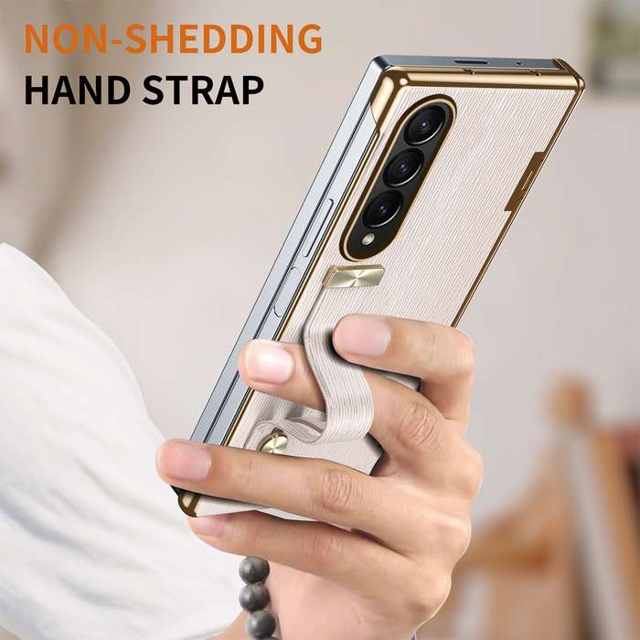 For Samsung Galaxy Z Fold3 Retractable Wrist Strap Invisible Stand Phone Case(Pink)