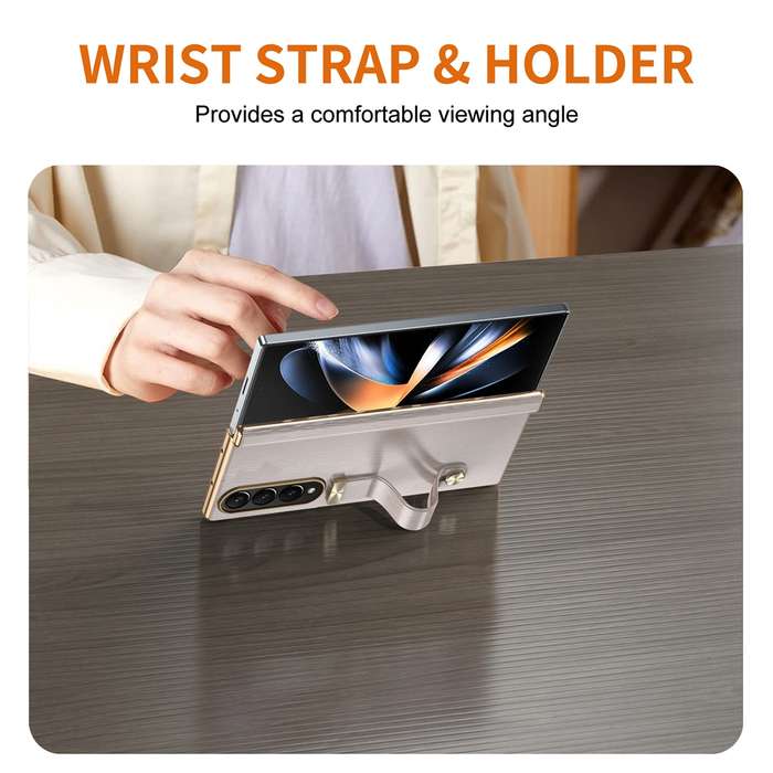 For Samsung Galaxy Z Fold3 Retractable Wrist Strap Invisible Stand Phone Case(Pink)