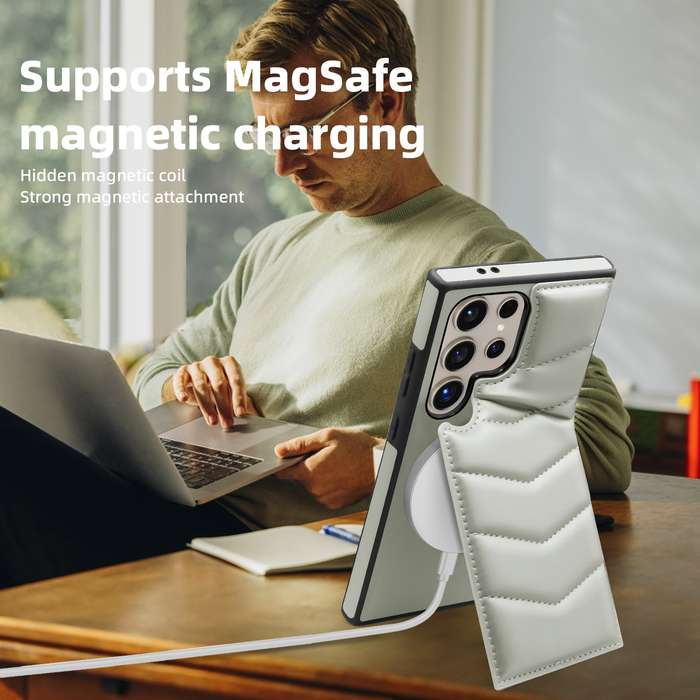 For Samsung Galaxy S24 5G Down Jacket Card Bag Holder MagSafe Phone Case(Grey)