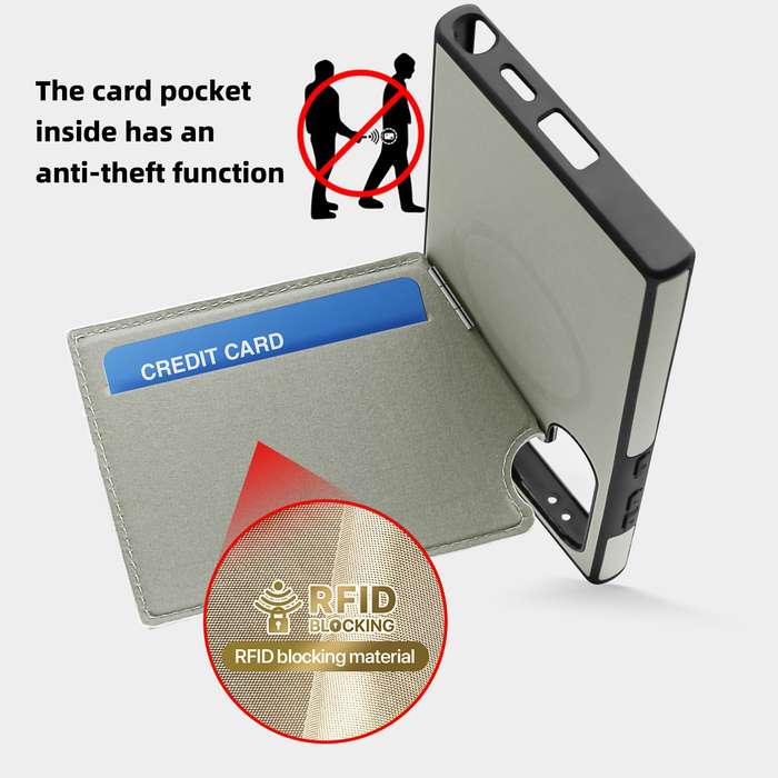 For Samsung Galaxy S24 5G Down Jacket Card Bag Holder MagSafe Phone Case(Grey)