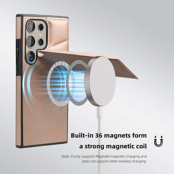 For Samsung Galaxy S24 Ultra 5G Down Jacket Card Bag Holder MagSafe Phone Case(Rose Gold)