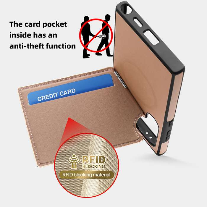 For Samsung Galaxy S24 Ultra 5G Down Jacket Card Bag Holder MagSafe Phone Case(Rose Gold)