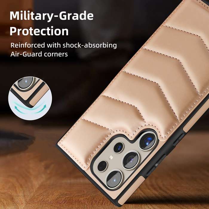 For Samsung Galaxy S24 Ultra 5G Down Jacket Card Bag Holder MagSafe Phone Case(Rose Gold)