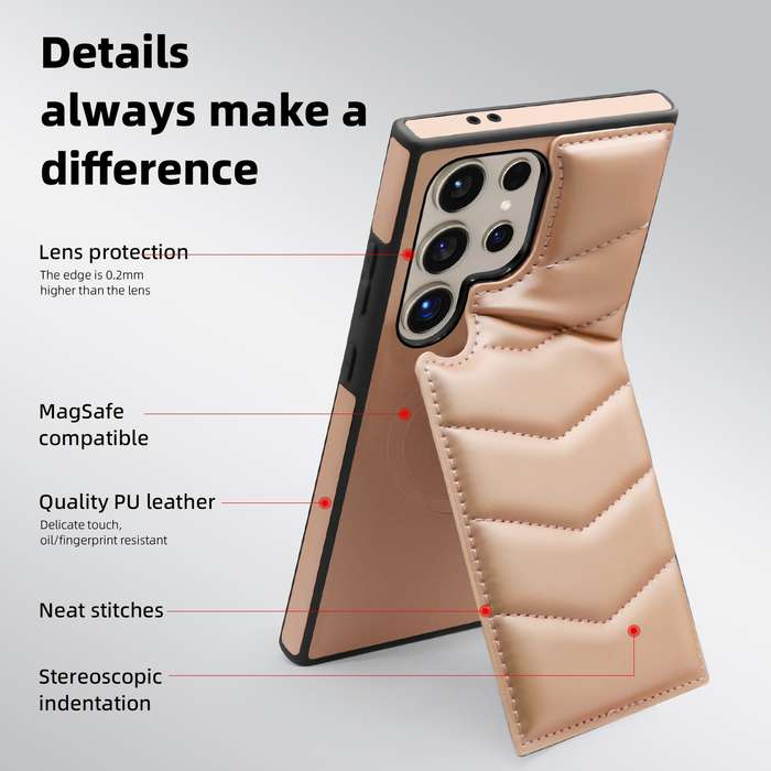 For Samsung Galaxy S24 Ultra 5G Down Jacket Card Bag Holder MagSafe Phone Case(Rose Gold)