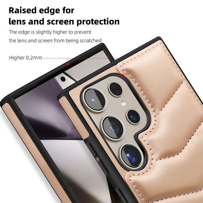 For Samsung Galaxy S24 Ultra 5G Down Jacket Card Bag Holder MagSafe Phone Case(Rose Gold)
