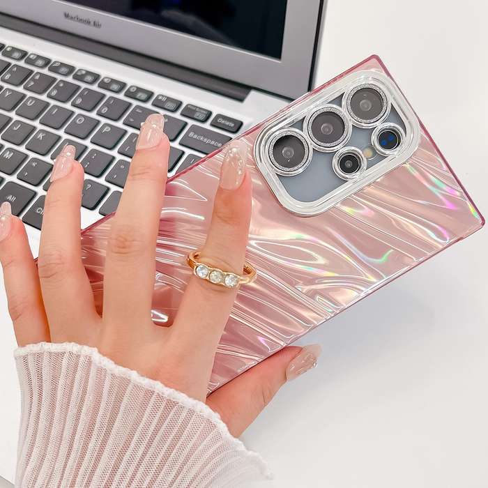 For Samsung Galaxy S24 Ultra 5G Plating Glitter Texture Ring Holder TPU Phone Case with Lens Fi