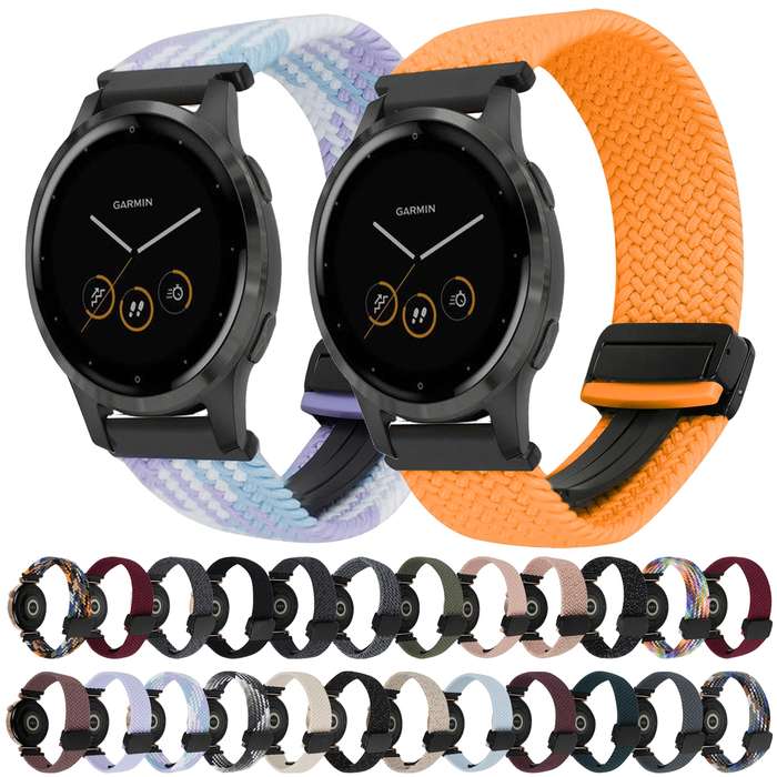 For Garmin Vivoactive 4S 18mm Magnetic Buckle Braided Watch Band(Pink)
