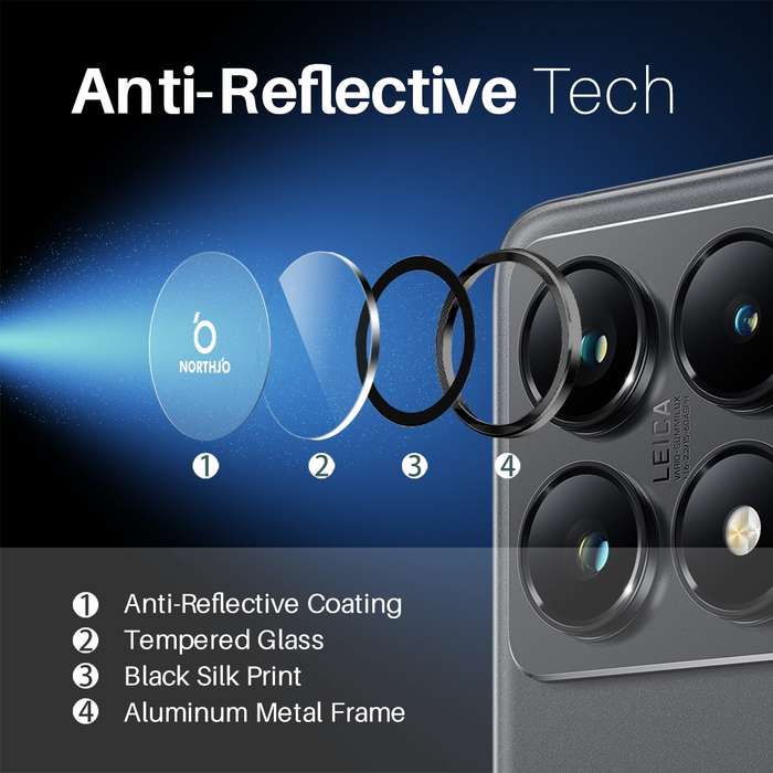 For Xiaomi 14T Pro 5G NORTHJO Camera Lens Protector CD Metal Ring Tempered Glass Film(Black)