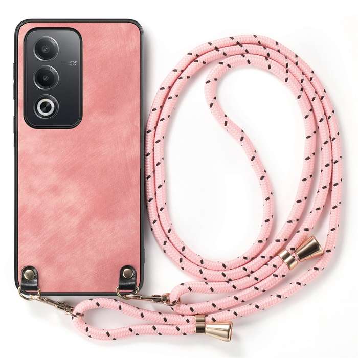 For OPPO Reno6 5G Vintage Leather PC Back Cover Phone Case with Crossbody Strap(Black)