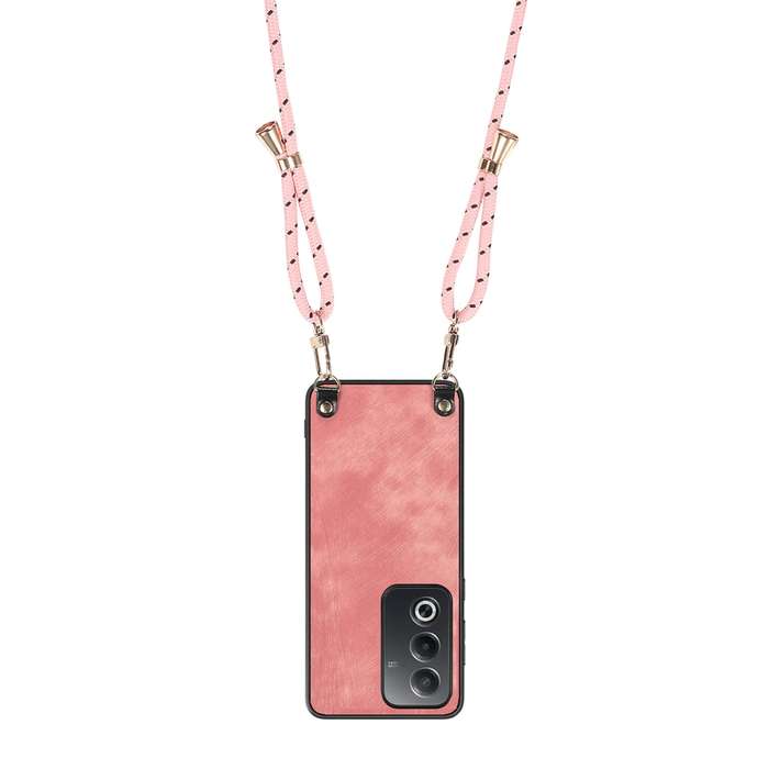 For OPPO Reno6 5G Vintage Leather PC Back Cover Phone Case with Crossbody Strap(Black)