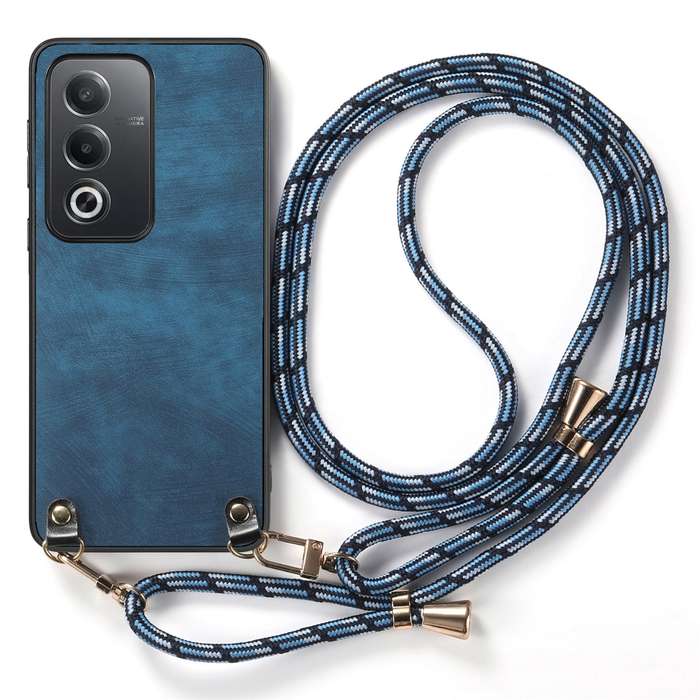 For OPPO Reno6 5G Vintage Leather PC Back Cover Phone Case with Crossbody Strap(Black)