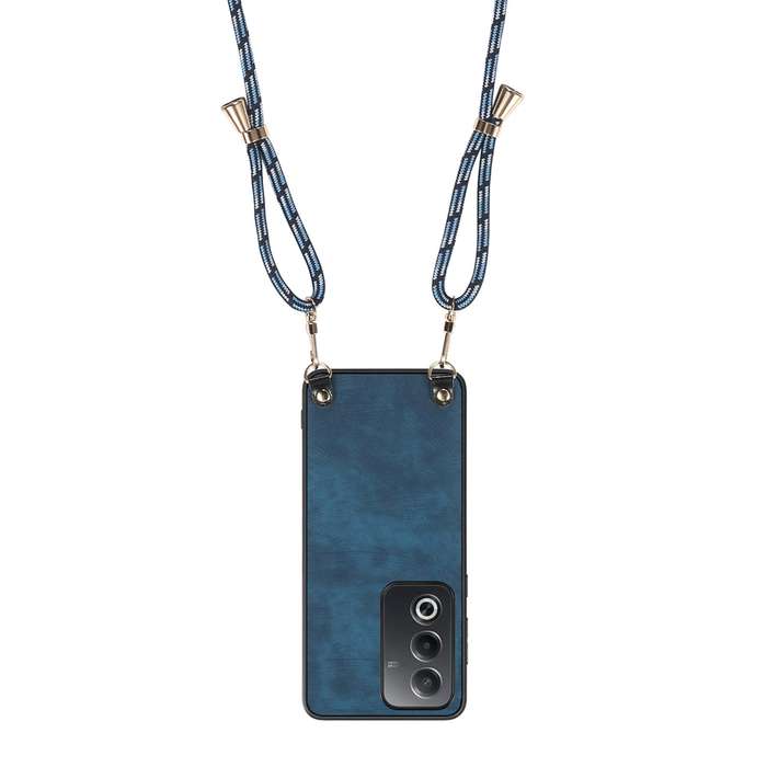 For OPPO Reno6 5G Vintage Leather PC Back Cover Phone Case with Crossbody Strap(Black)