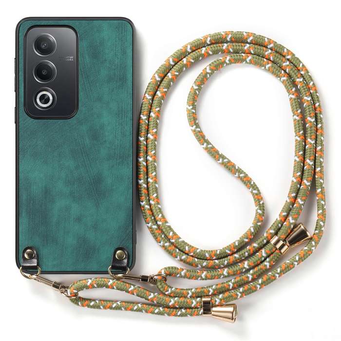 For OPPO Reno6 5G Vintage Leather PC Back Cover Phone Case with Crossbody Strap(Black)