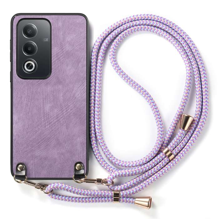 For OPPO Reno6 5G Vintage Leather PC Back Cover Phone Case with Crossbody Strap(Black)