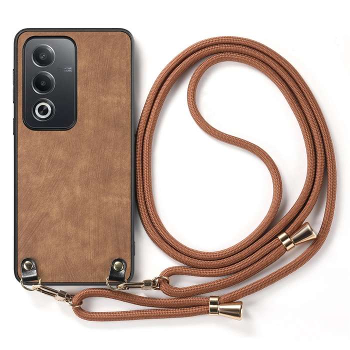 For OPPO Reno6 5G Vintage Leather PC Back Cover Phone Case with Crossbody Strap(Black)