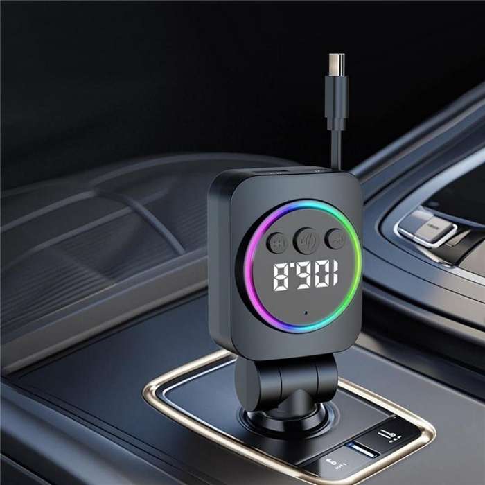 C76 Retractable Cable PD 30W Car Charger Cigarette Lighter Adapter Bluetooth FM Transmitter