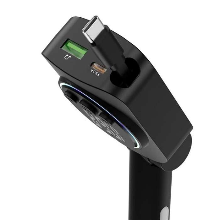 C76 Retractable Cable PD 30W Car Charger Cigarette Lighter Adapter Bluetooth FM Transmitter