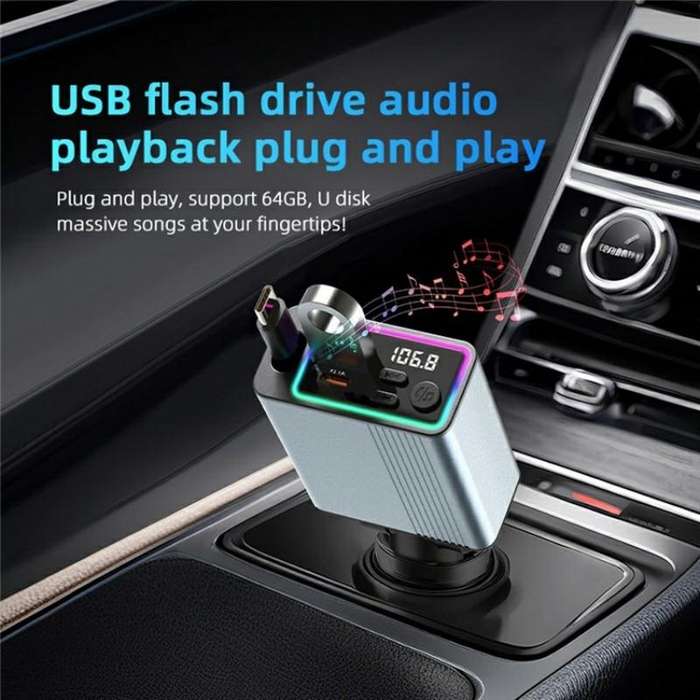 C77 Car Charger FM Transmitter Fast Charging Adapter with PD 30W Extendable Type-C Cable