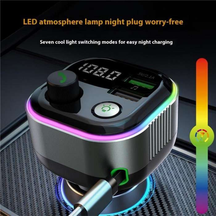 GZ11 Retractable Type-C Cable Voltage Display 65W PD Fast Charging Car Charger MP3 Player