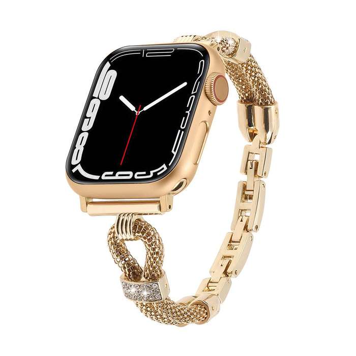 For Apple Watch 46mm / 49mm / 45mm / 44mm Copper Chain Diamonds Metal Watch Band(Rose Gold)