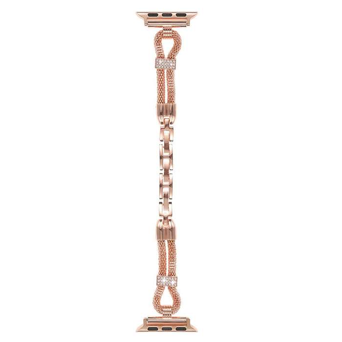 For Apple Watch 46mm / 49mm / 45mm / 44mm Copper Chain Diamonds Metal Watch Band(Rose Gold)
