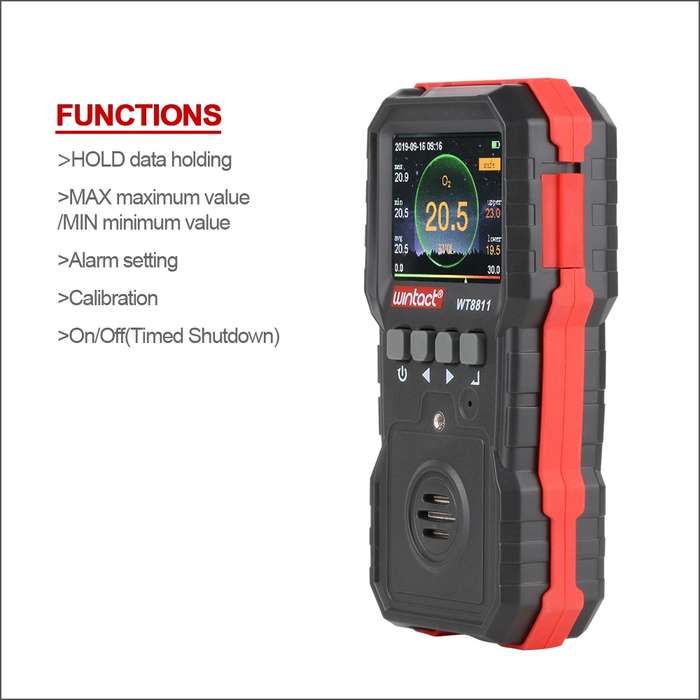 WINTACT WT8811 Compoud Gas Monitor LCD Display Rechargeable Multifunction 4 in1 Combustible O2 H2S C