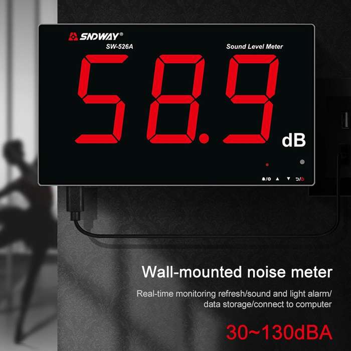 SNDWAY Wall-mounted 30~130dB Large Screen Digital Display Noise Decibel Monitoring Testers, Specific