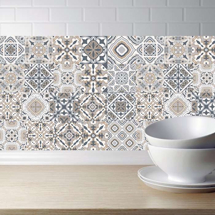 2 PCS Retro Tile Stickers Kitchen Bathroom PVC Self Adhesive Wall Stickers Living Room DIY Decor Wa