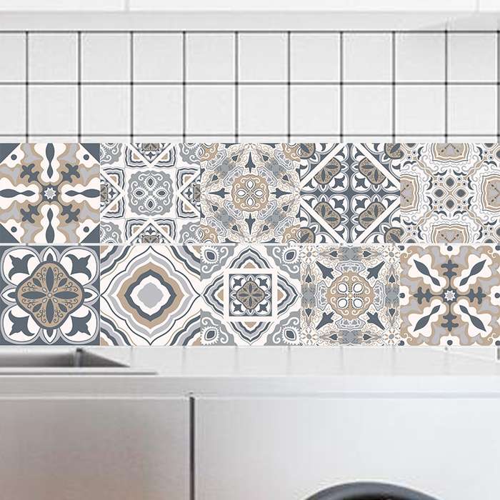 2 PCS Retro Tile Stickers Kitchen Bathroom PVC Self Adhesive Wall Stickers Living Room DIY Decor Wa