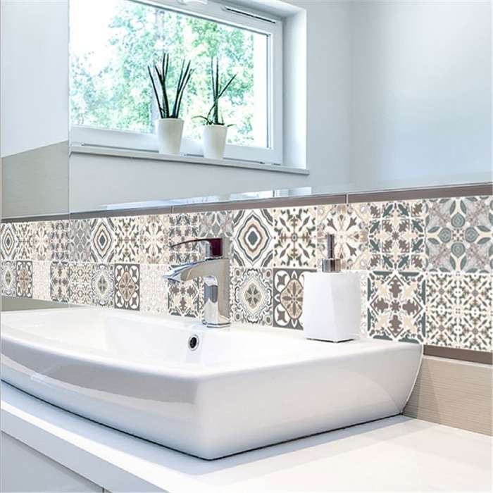 2 PCS Retro Tile Stickers Kitchen Bathroom PVC Self Adhesive Wall Stickers Living Room DIY Decor Wa