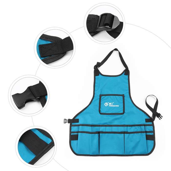 PENGGONG Waterproof Canvas Gardening Apron Tools Bag Electrician Tool Organizer For Toolkit(Blue)