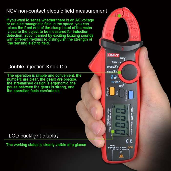 UNI-T UT211B 60A Digital Clamp Meter AC DC Voltage Detector