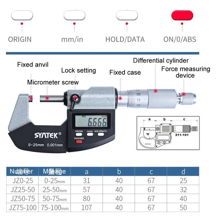 Digital Display Outer Diameter Micrometer 0.001mm High Precision Electronic Spiral Micrometer Thickn