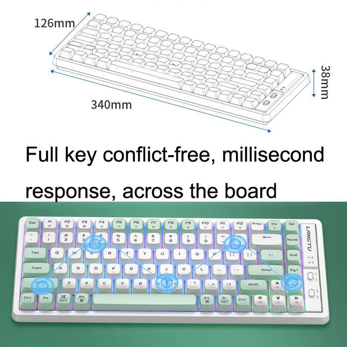 LANGTU GK85 85 Keys Gold Shaft Mechanical Wired Keyboard. Cable Length: 1.5m, Style:Glowing Version