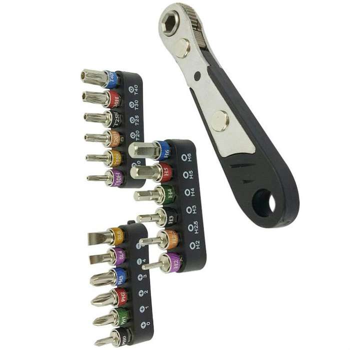 19 In 1 1/4 Ratchet Wrench Bit Set Mini Bit Set Manual Wrench, Color:Black Handle