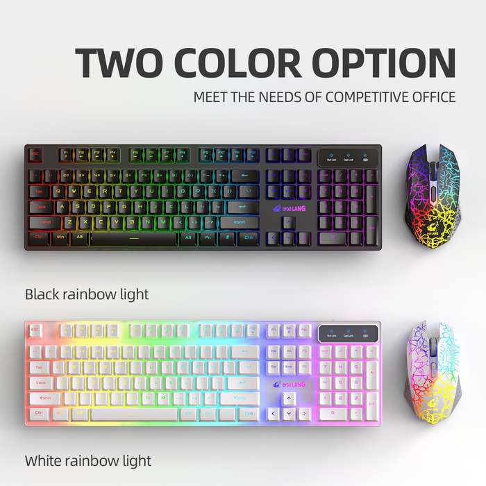 ZIYOULANG T3 Wireless Charging Gaming Lighted Keyboard and Mouse Set(Black Rainbow Light)