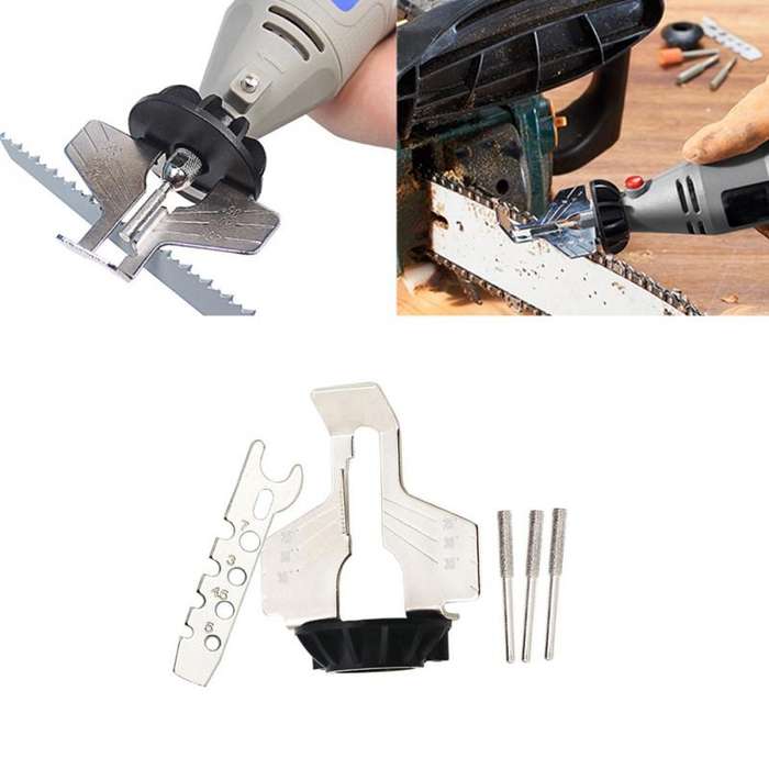 Outdoor Garden Sharpening Attachment Sawtooth Grinding Tool Electric Grinder(Black plastic + silver