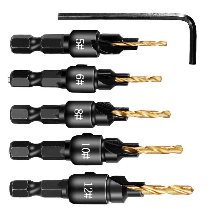 5 PCS/Set Countersink Woodworking Drill Bit Set Hexagon Screw Hardware Tool(Silver)
