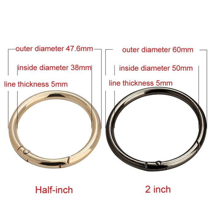 10pcs Zinc Alloy Spring Ring Metal Open Bag Webbing Keychain, Size:2 inch Light Gold