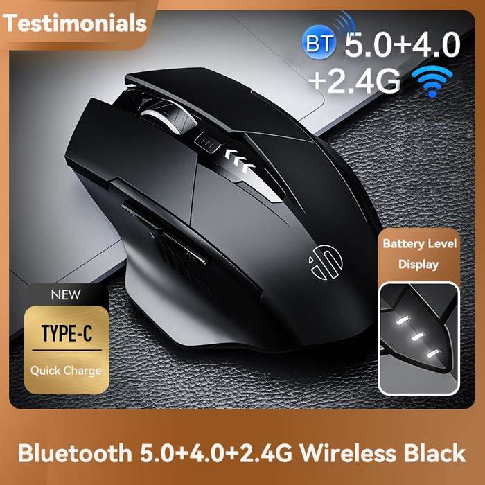 Inphic A1 6 Keys 1000/1200/1600 DPI Home Gaming Wireless Mechanical Mouse, Colour: Black Wireless+Bl