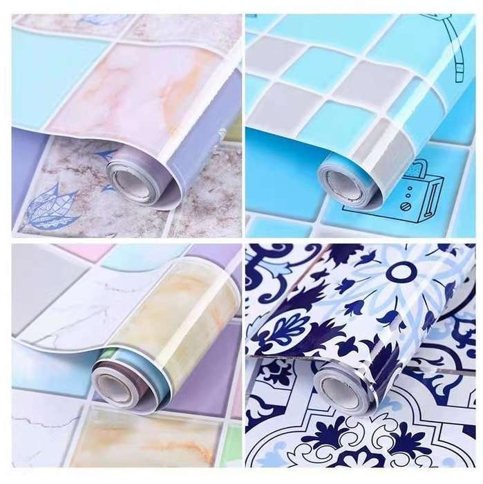 Kitchen Anti-Smoke Tile Wall Stickers Stove Wallpaper(Purple Vine)