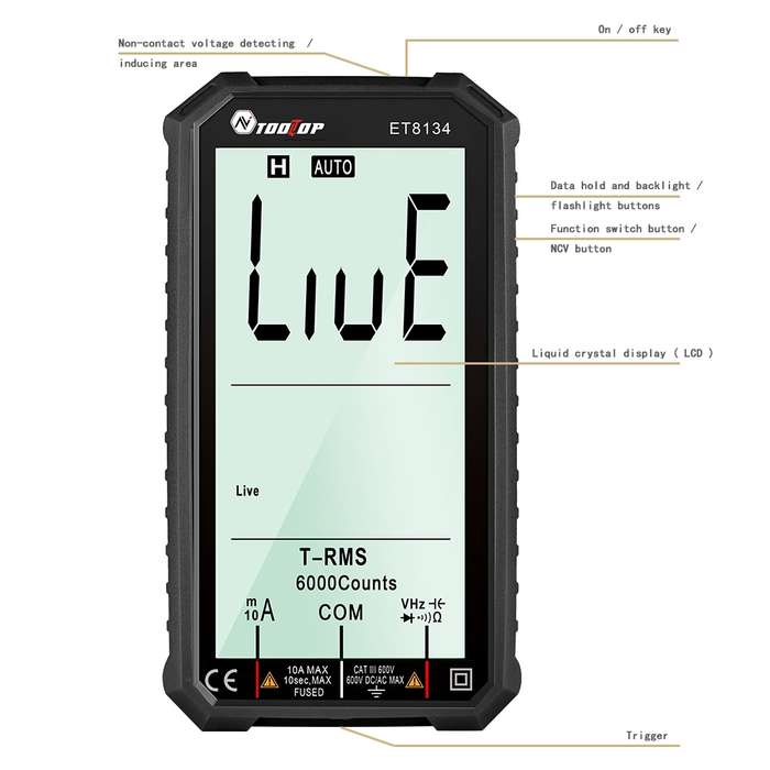TOOLTOP ET8134 4.7 Inch LCD Full-Screen Multimeter With Color Change Alarm Function